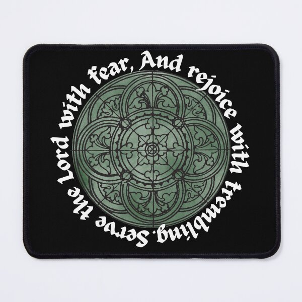 Item preview, Serve the Lord with fear, and rejoice with trembling green stained glass rose window design designed and sold by NonPCTruths.
