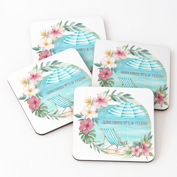 Item preview, "...sometimes it's a feeling" - beach umbrella and chair with tropical flower wreath. designed and sold by theUrbanPixelco.