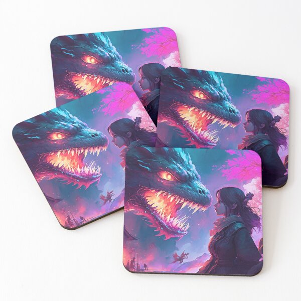 Item preview, cute girl  faces a big dragon like game of thrones television serie - smoke and fire designed and sold by Art Store Stickers.