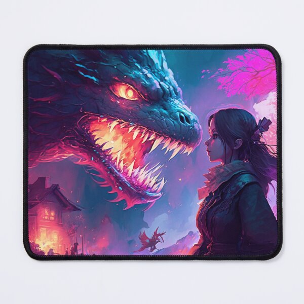 Item preview, cute girl faces a big dragon like game of thrones television serie - smoke and fire designed and sold by Art Store Stickers.