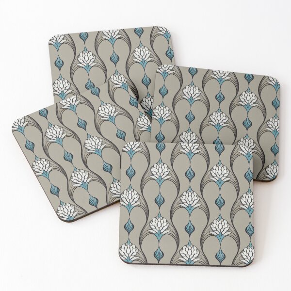 Item preview, Geometric grey blue and white flowers designed and sold by YeKnot.