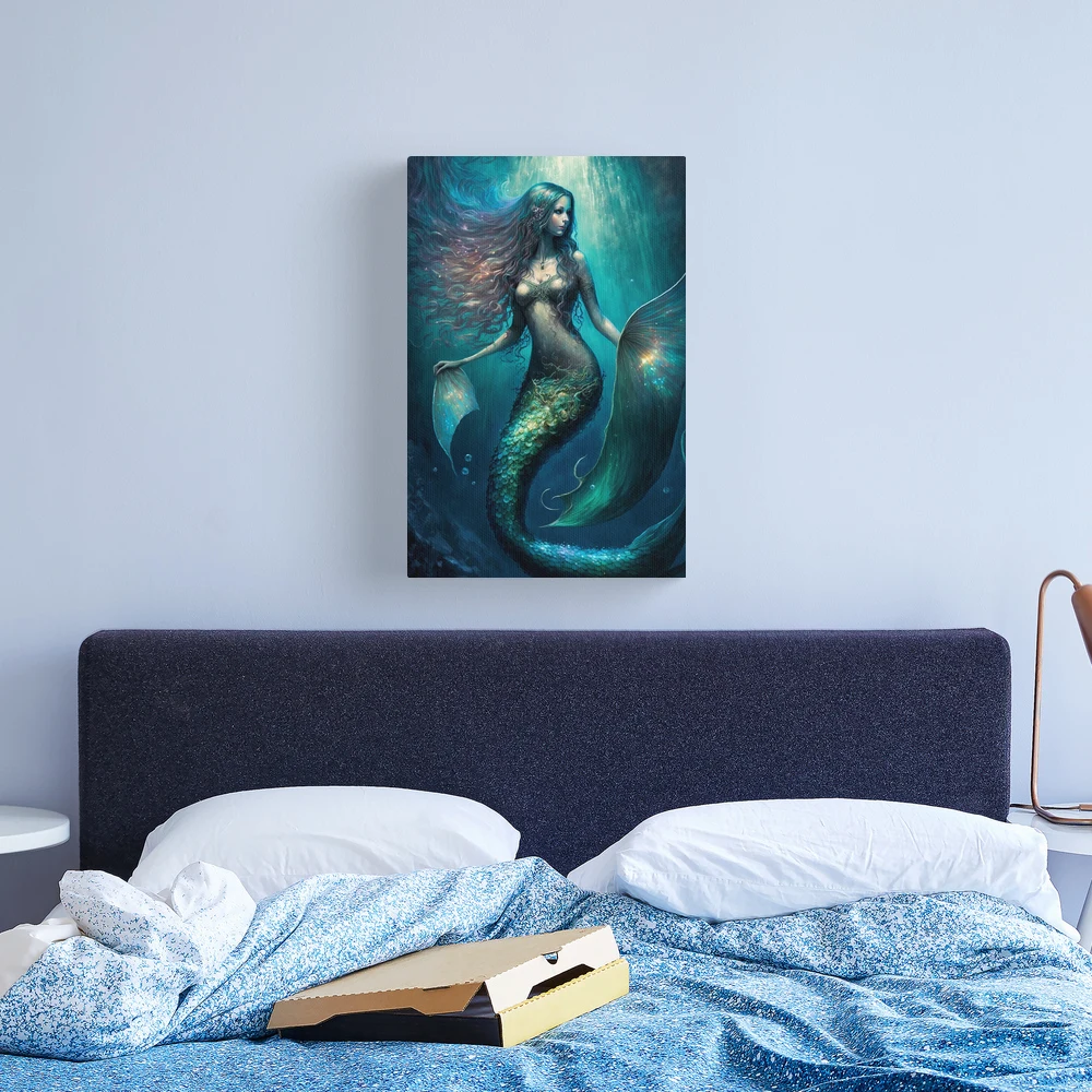 Iridescent Green Mermaid (aka Siren, Neried) with Sparkling Flowing Hair  Canvas Print for Sale by Dragonstrom