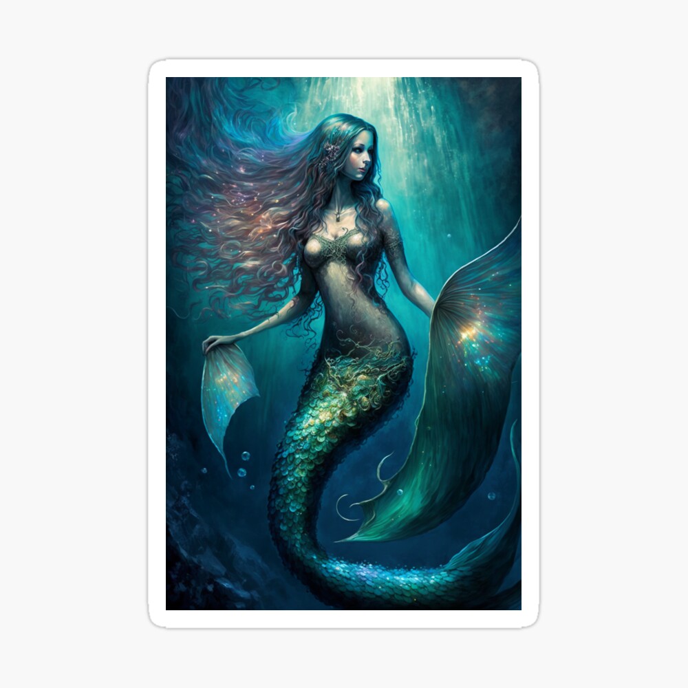 Iridescent Green Mermaid (aka Siren, Neried) with Sparkling Flowing Hair  Poster for Sale by Dragonstrom