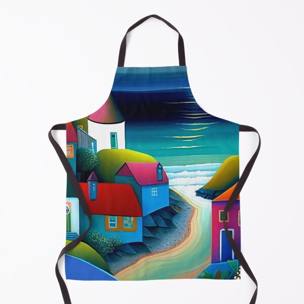 Item preview, Pretty little coastal village painting, little village art designed and sold by Orianah.