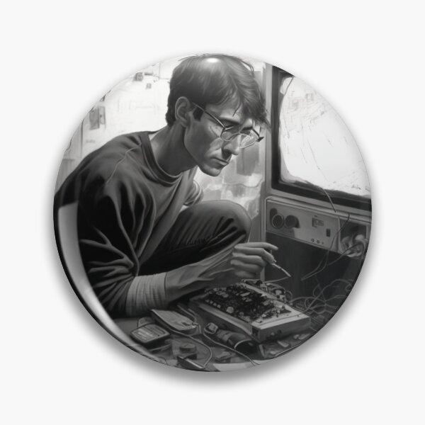 Item preview, Engineer tinkers with old technology Artwork black and white designed and sold by FRSquare.