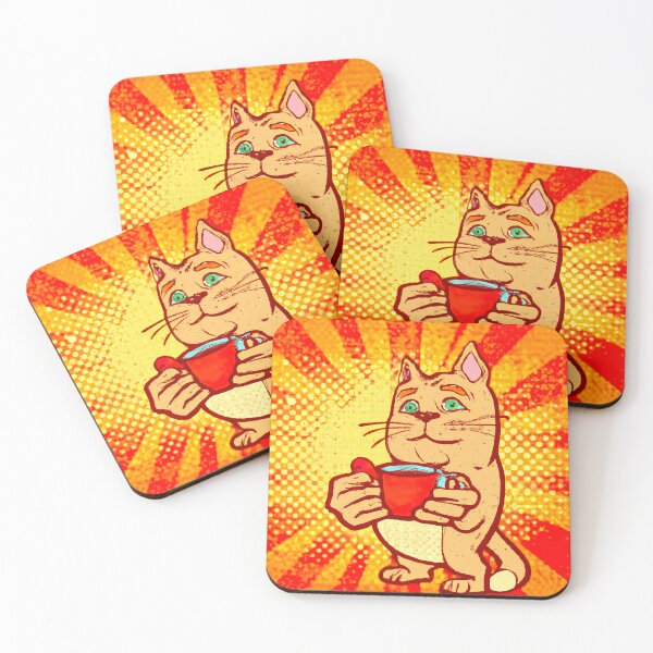 Item preview, Gato con taza de café en estilo retro designed and sold by Monkonthehill.