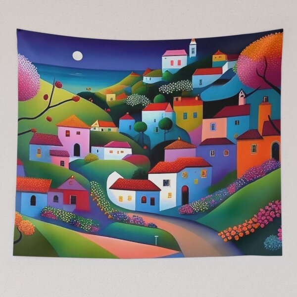 Item preview, Quaint little village painting, little village art designed and sold by Orianah.