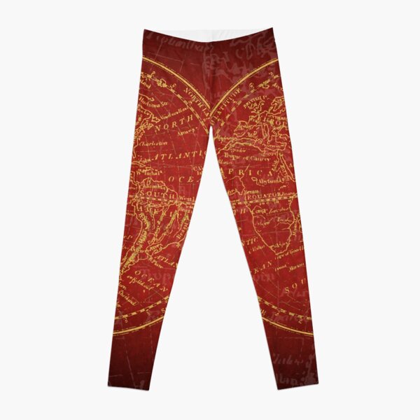 Antique Navigation World Map in Red and Gold Leggings