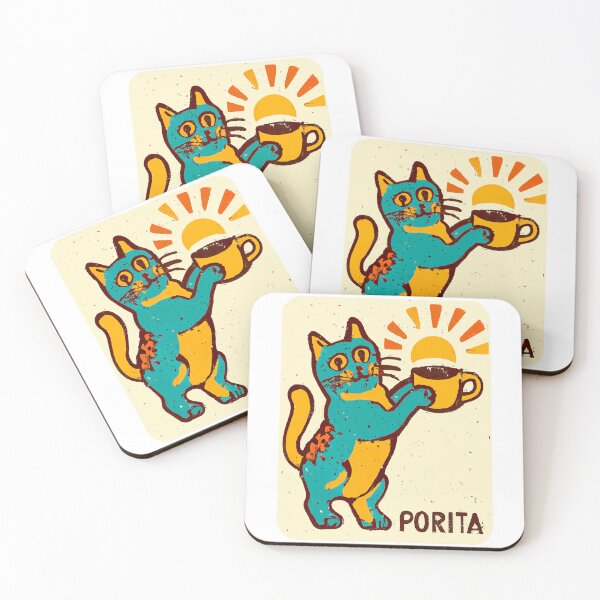 Item preview, Gato con taza de café en estilo retro designed and sold by Monkonthehill.