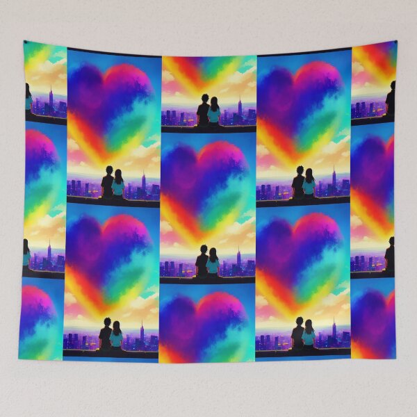 Item preview, A gay queer lgbt couple in love Valentine's Day with a rainbow heart designed and sold by rockate.