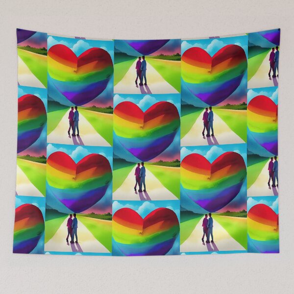 Item preview, A gay queer lgbt couple of men in love Valentine's Day with a large rainbow heart designed and sold by rockate.