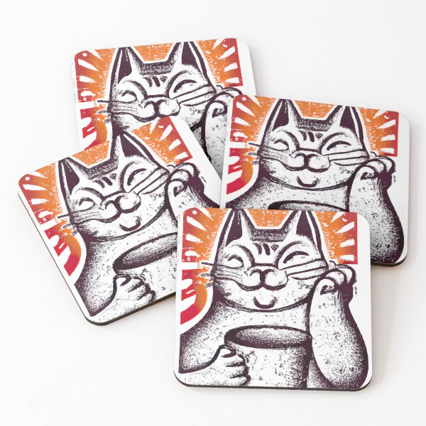 Item preview, Gato con taza de café en estilo retro designed and sold by Monkonthehill.