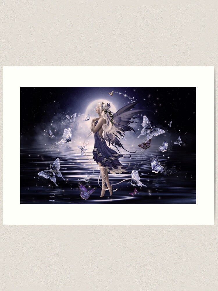 Blue Fairy, Moon and Butterflies