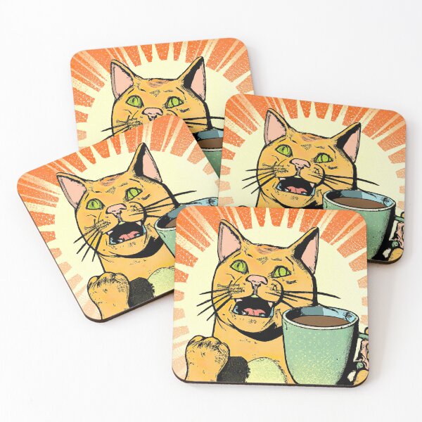 Item preview, Gato con taza de café en estilo retro designed and sold by Monkonthehill.