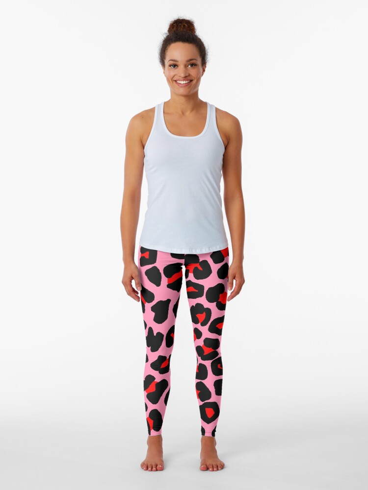 Red Leopard Print Spots on Pink Leggings for Sale by OneThreeSix