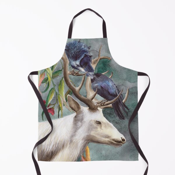 Item preview, Watercolor deer with two ravens designed and sold by MaryWatercolor.
