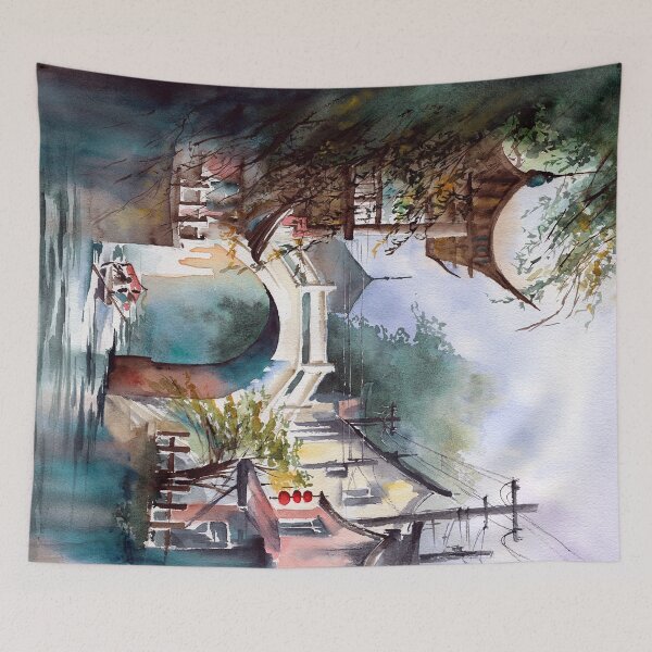 Item preview, Watercolor asian town designed and sold by MaryWatercolor.
