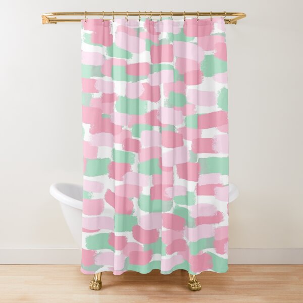 Custom Pink and Green Shower Curtain with Geometric Print