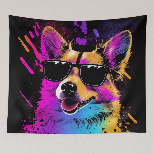 Item preview, Cute Corgi Artwork in 80's Retrowave, Synthwave Style, Dog Art, Pet designed and sold by SnorbelDesign.