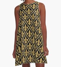 Gold Fleur-de-Lis Pattern A-Line Dress