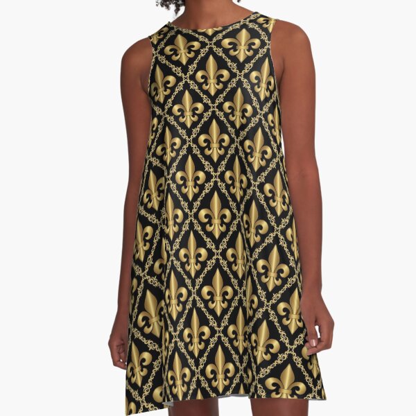 Gold Fleur-de-Lis Pattern A-Line Dress