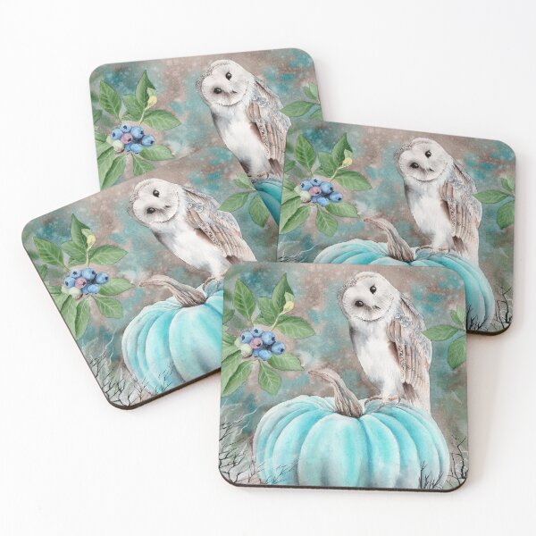 Item preview, Watercolor Owl and blue pumpkin designed and sold by MaryWatercolor.