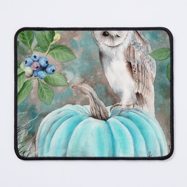 Item preview, Watercolor Owl and blue pumpkin designed and sold by MaryWatercolor.