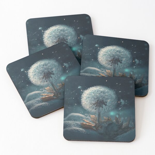 Item preview, A frozen blossoming dandelion winter painting designed and sold by EmeraldeaArt.