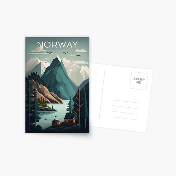 Item preview, Simplified Geometric Norway Summer Landscape Illustration designed and sold by Frozen Memories Studio.