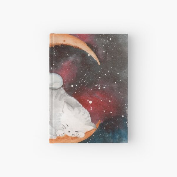 Chat aquarelle sur la lune Carnet cartonné