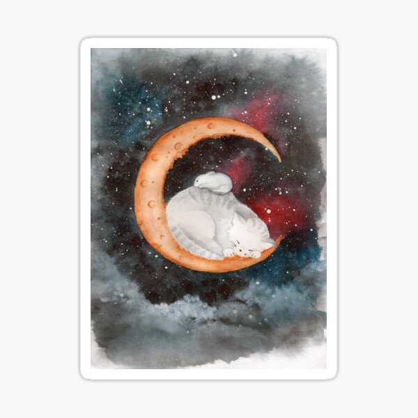Chat aquarelle sur la lune Sticker