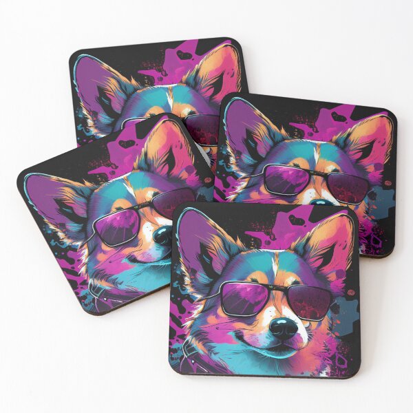 Item preview, Super Cute Corgi Art in 80's Retrowave, Synthwave Style, Dog Art, Pet designed and sold by SnorbelDesign.