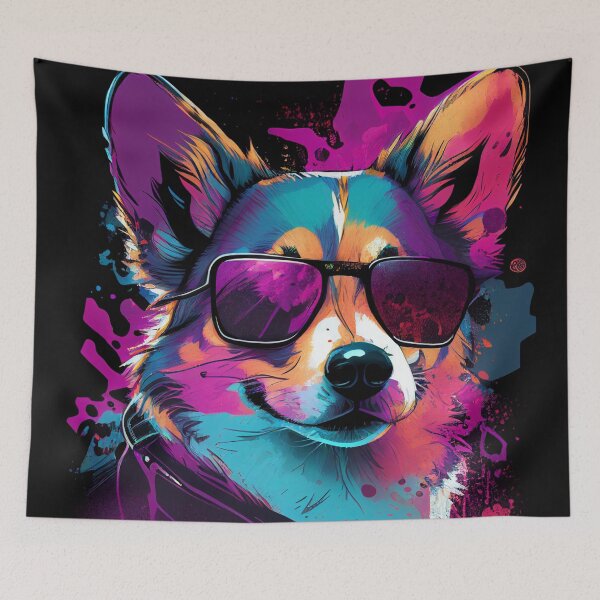 Item preview, Super Cute Corgi Art in 80's Retrowave, Synthwave Style, Dog Art, Pet designed and sold by SnorbelDesign.