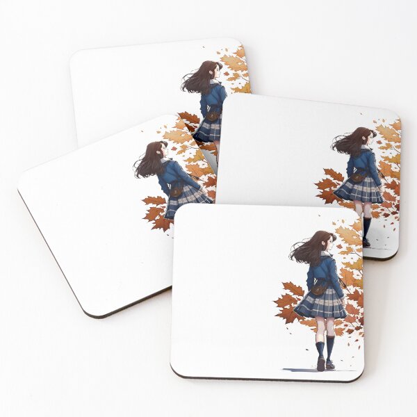 Item preview, School Girl Walking in Autumn - Maple Leaves - Anime Cartoon Art - Gilmore designed and sold by Fenay Designs.