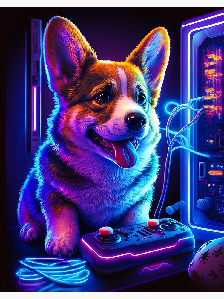 Gaming corgi in a game room on Craiyon