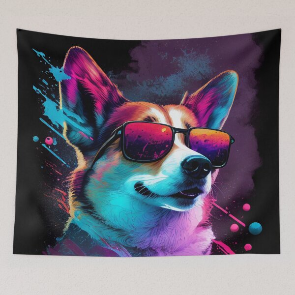 Item preview, Super Cute Corgi in 80's Retrowave, Synthwave Style, Dog Art, Pet designed and sold by SnorbelDesign.