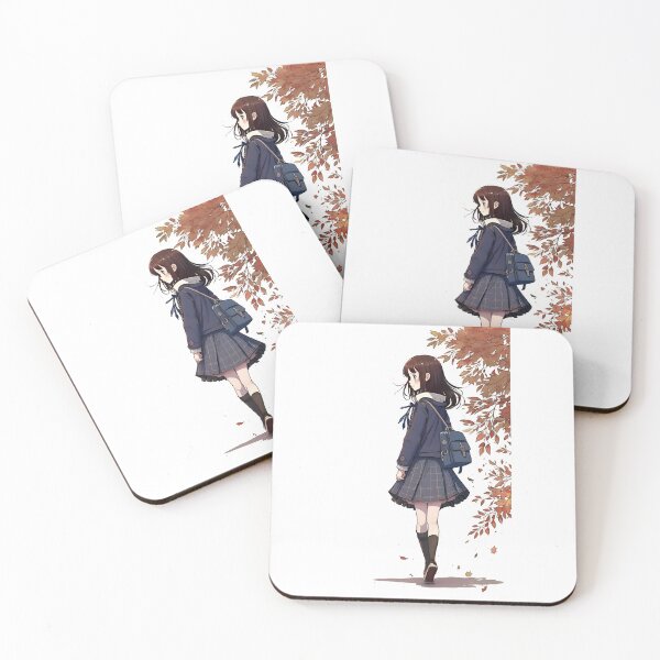 Item preview, School Girl Walking - Autumn Leaves - Anime Cartoon Artwork designed and sold by Fenay Designs.