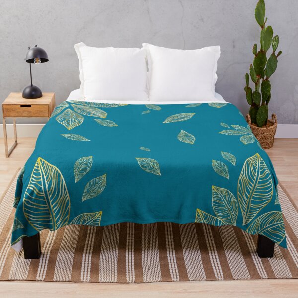 Item preview, Elegant floral print with leaves in golden tones and bluish green background boho style designed and sold by Martapp.