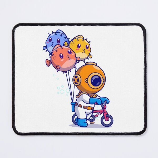 Item preview, Cute diver riding bike with puffer fish balloon in ocean cartoon vector icon illustration designed and sold by designsmaster99.