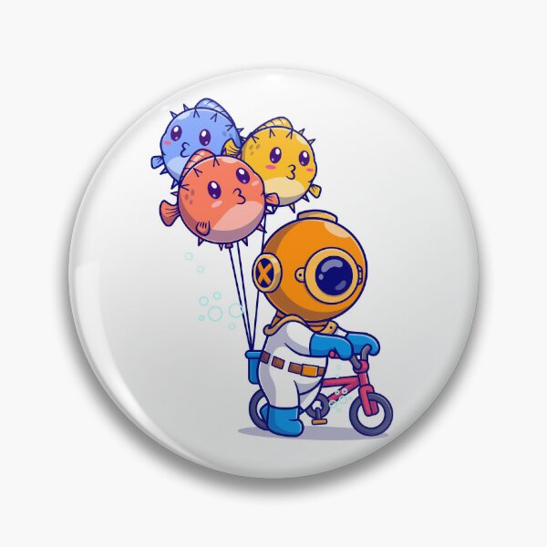 Item preview, Cute diver riding bike with puffer fish balloon in ocean cartoon vector icon illustration designed and sold by designsmaster99.