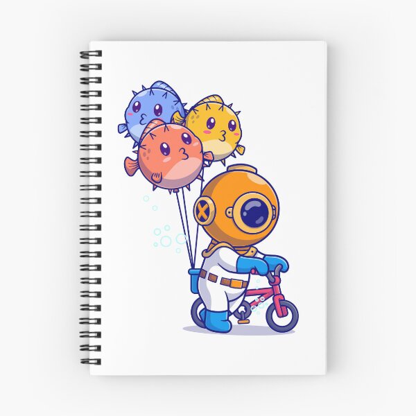 Item preview, Cute diver riding bike with puffer fish balloon in ocean cartoon vector icon illustration designed and sold by designsmaster99.
