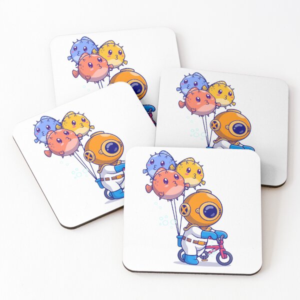 Item preview, Cute diver riding bike with puffer fish balloon in ocean cartoon vector icon illustration designed and sold by designsmaster99.
