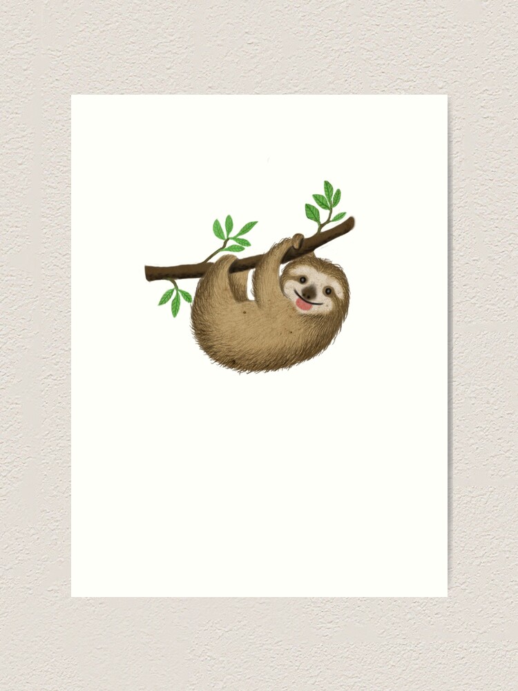Cute Funny Sloth Hanging on Tree Love Tropical Animals 