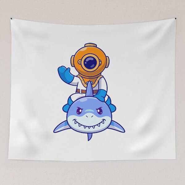Item preview, cute diver swim with shark designed and sold by designsmaster99.