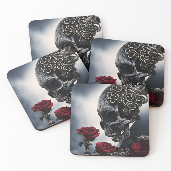 Item preview, Metalic skull with red roses designed and sold by Gatterwe.