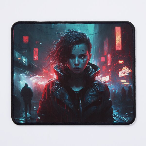Item preview, Girl In Rainy Dystopian Cyberpunk City By Night designed and sold by Nightarcade.