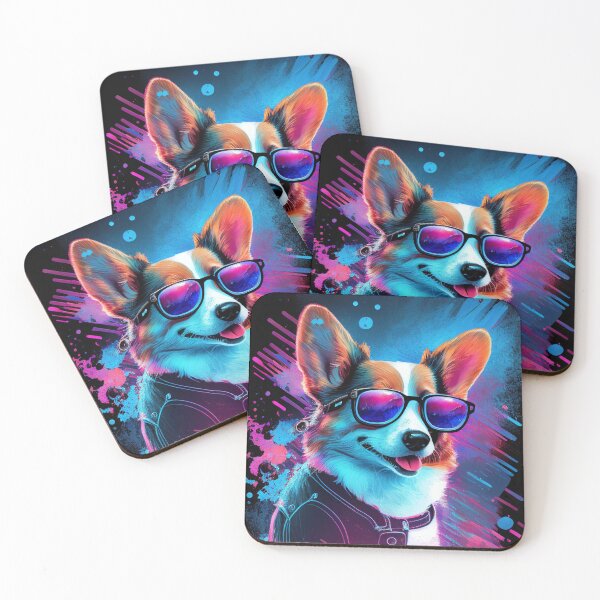 Item preview, Cute Corgi in 80's Retrowave, Synthwave Style, Dog Art, Pet designed and sold by SnorbelDesign.