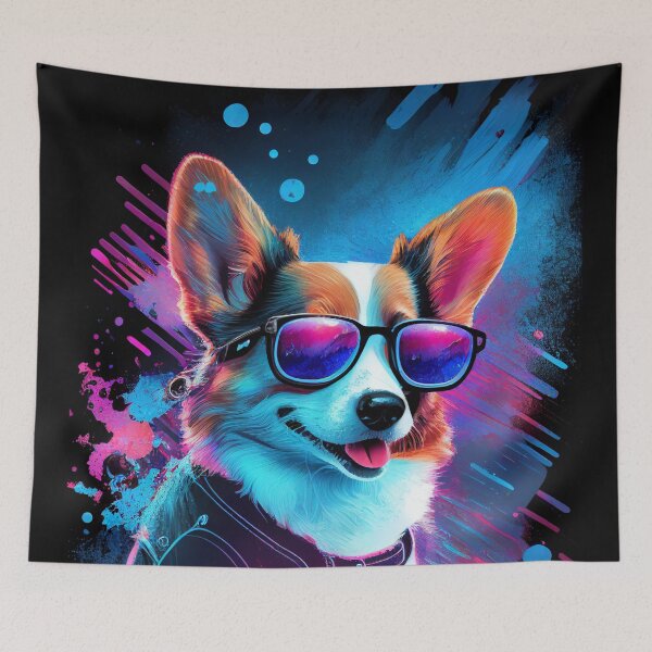 Item preview, Cute Corgi in 80's Retrowave, Synthwave Style, Dog Art, Pet designed and sold by SnorbelDesign.