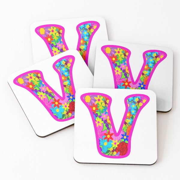Item preview, Pink Floral Alphabet Letter V – Colorful Boho Psychedelic Flower Typography Art designed and sold by Vividality.