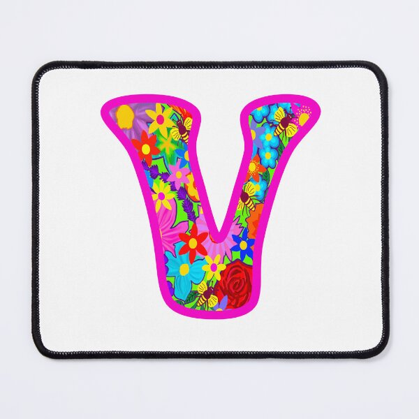 Item preview, Pink Floral Alphabet Letter V – Colorful Boho Psychedelic Flower Typography Art designed and sold by Vividality.